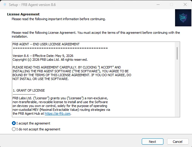 FRB Agent installer — License Agreement step