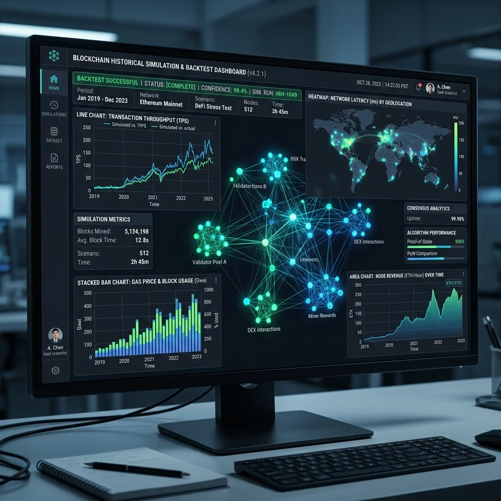 Backtest pipeline showing historical block replay against strategy code